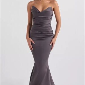 House of CB Elegant Gray Strapless Evening Dress